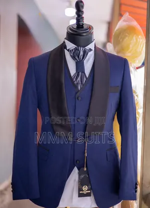 Quality Turkish 3-piece Men Suit Blue-black Patterned