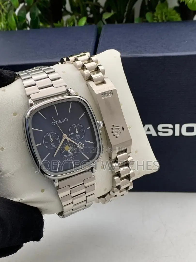 Silver Casio Analog Chain Watch With Bracelet