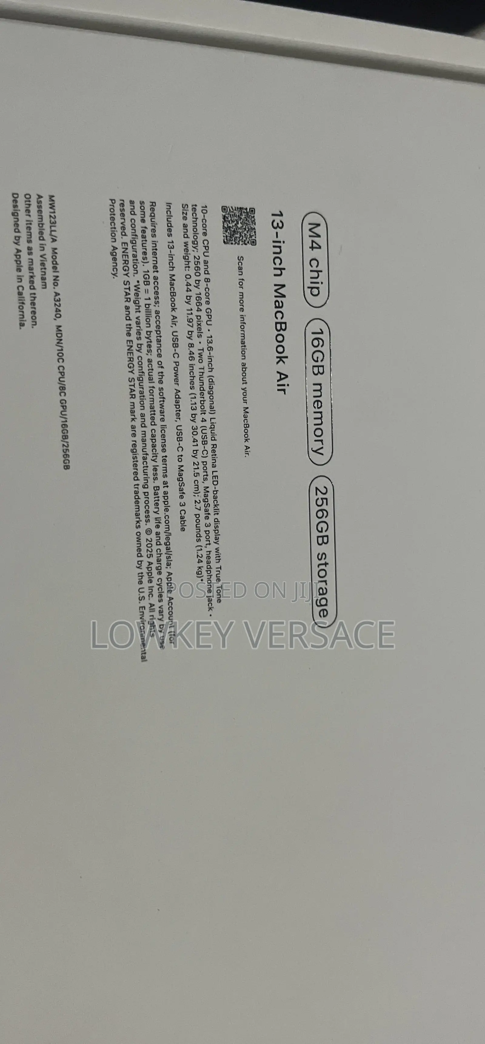 New Laptop Apple MacBook Air 16GB Apple M4 SSD 256GB