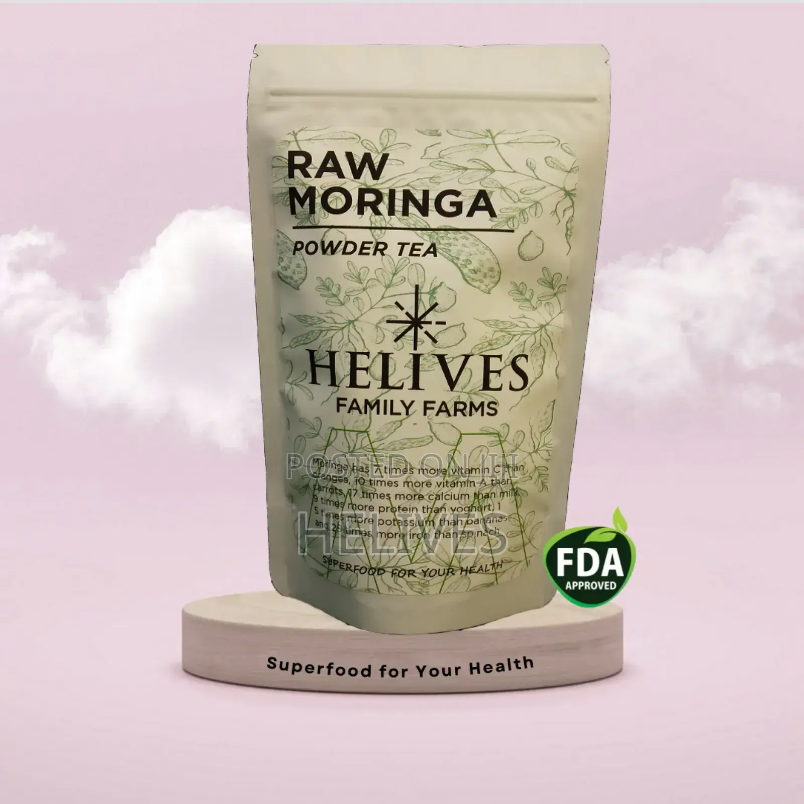 Raw Moringa Tea | Pure Organic | 30 Tea Bags | Fda Certified | Helives