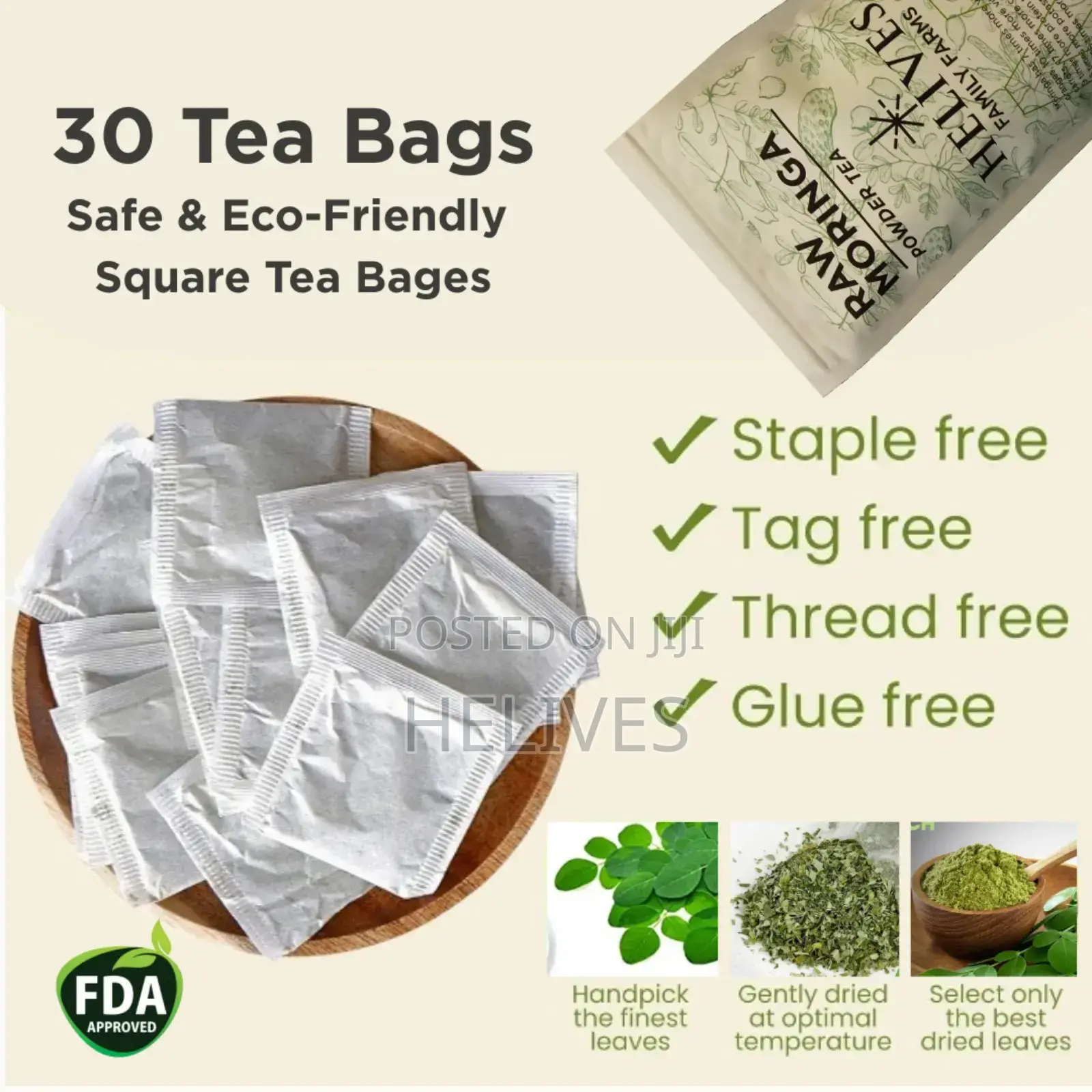 Raw Moringa Tea | Pure Organic | 30 Tea Bags | Fda Certified | Helives