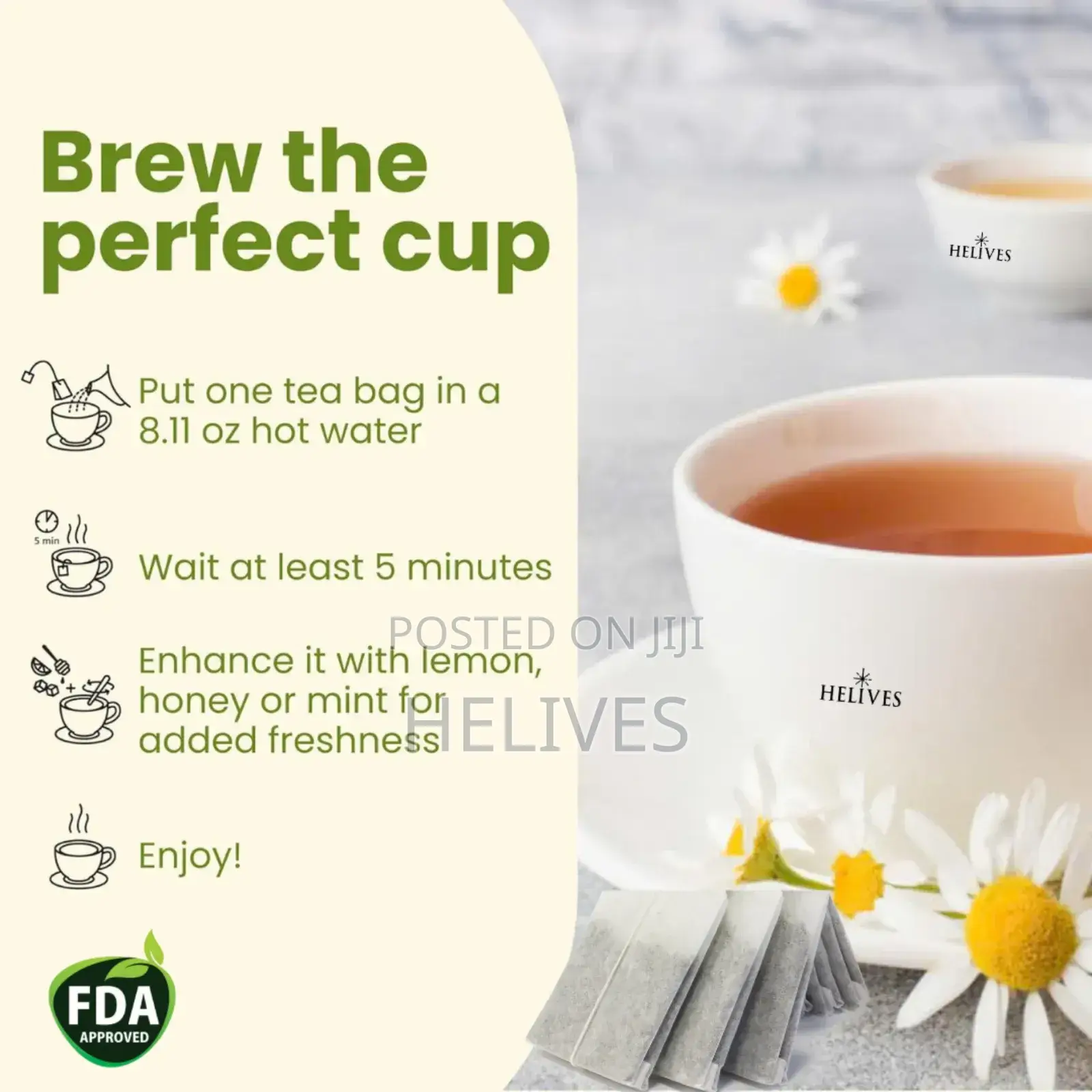 Raw Moringa Tea | Pure Organic | 30 Tea Bags | Fda Certified | Helives