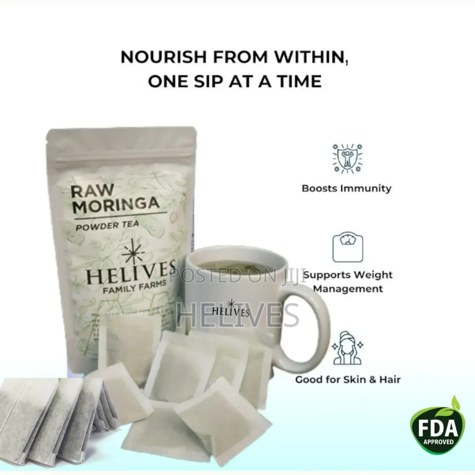 Raw Moringa Tea | Pure Organic | 30 Tea Bags | Fda Certified | Helives
