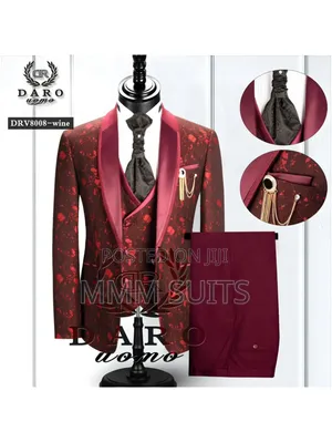High Quality 3-Piece Men Suits for All Occasions in Burgundy
