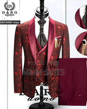 High Quality 3-Piece Men Suits for All Occasions in Burgundy