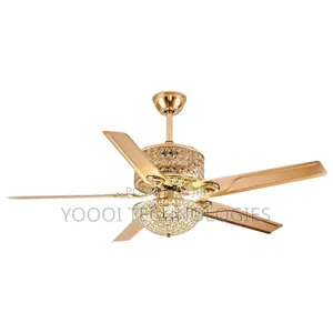 52" 5 Blades Luxury Gold 3 Color Chandelier Fan Light
