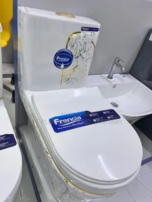 Gold and White Water Closet(Wc) Combine Hanging Hand_wash_basin