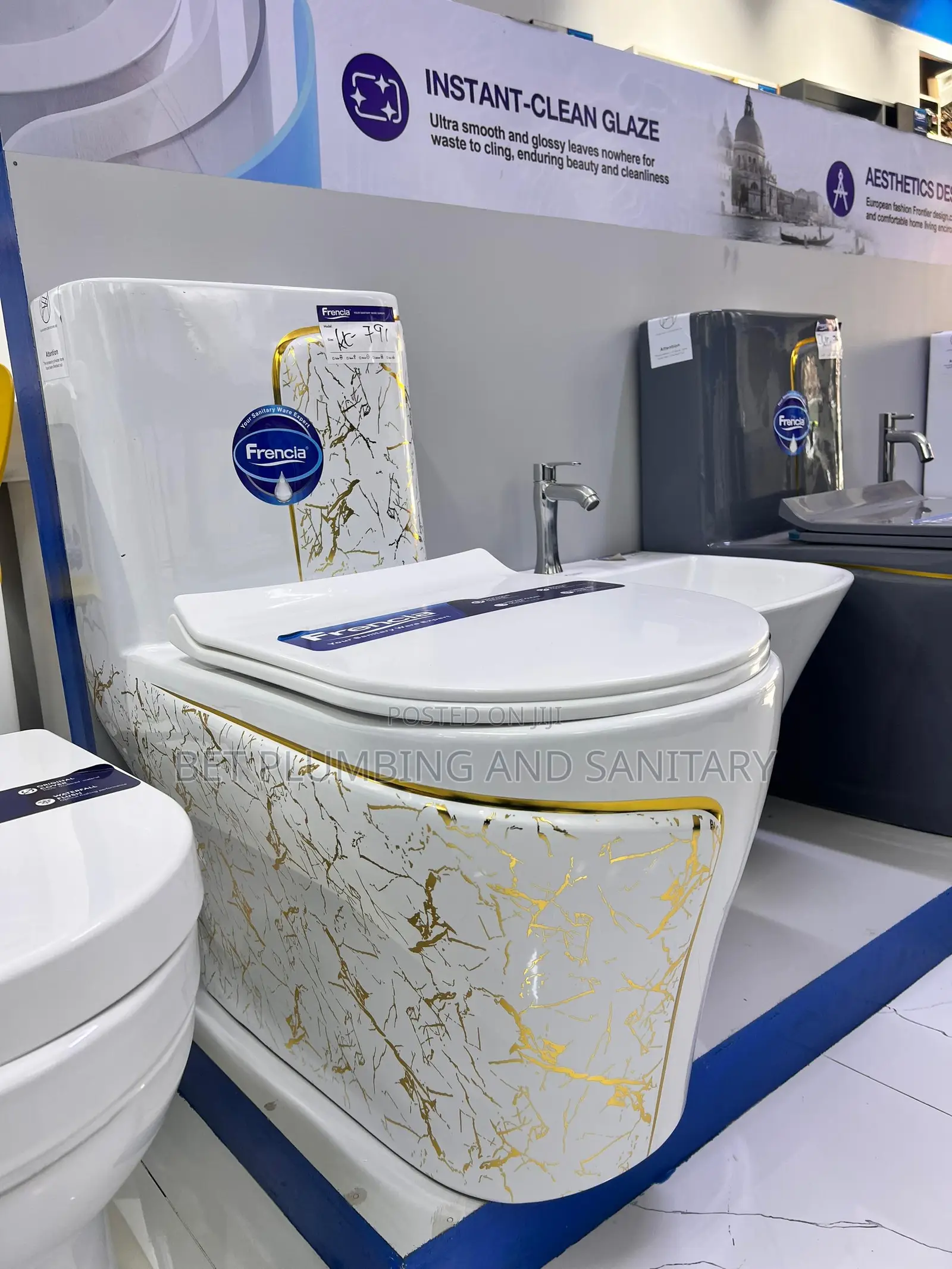 Gold and White Water Closet(Wc) Combine Hanging Hand_wash_basin