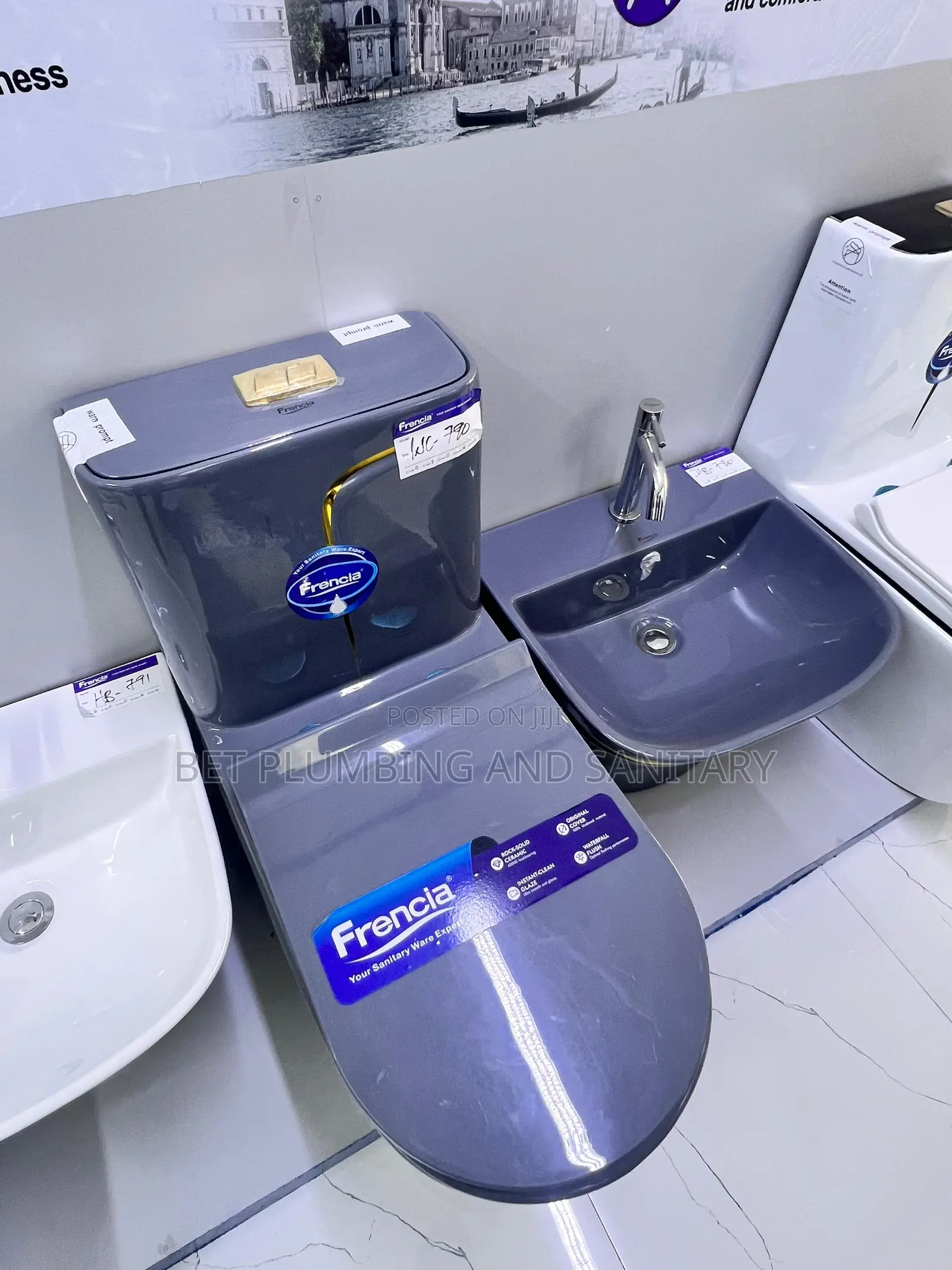 Darkish-Grey Water Closet(Wc)With Combined Hunging_hand Wash_basin