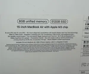 New Laptop Apple MacBook Air 2024 M3 15-Inch 8GB Apple M3 SSD 512GB
