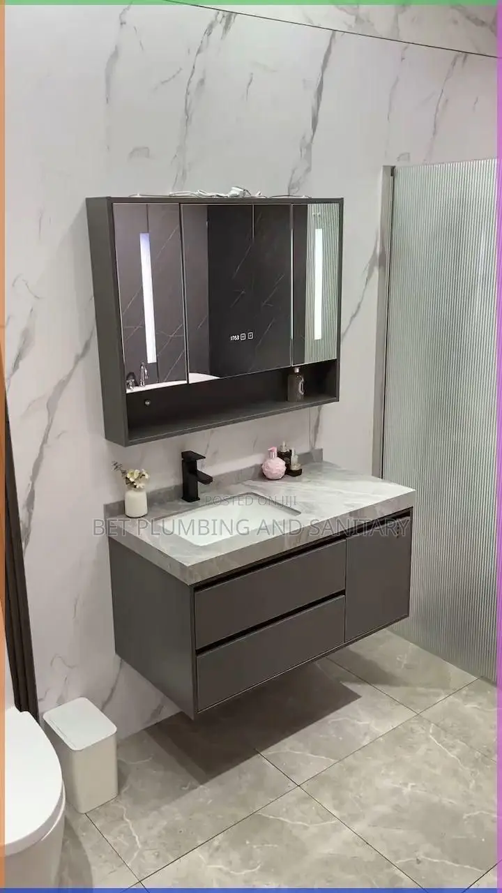 Marble Cabinet Basin With Led Mirror_marble Cabinet Basin