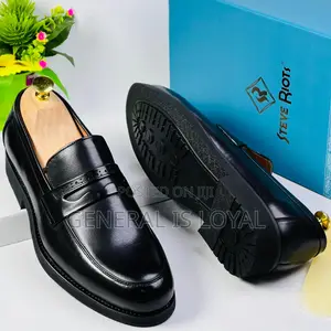 Steve Riots Men Black Leather Loafers Shoe