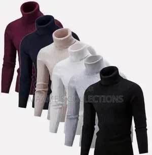 Unisex Solid Thermal Turtleneck Knit Sweater