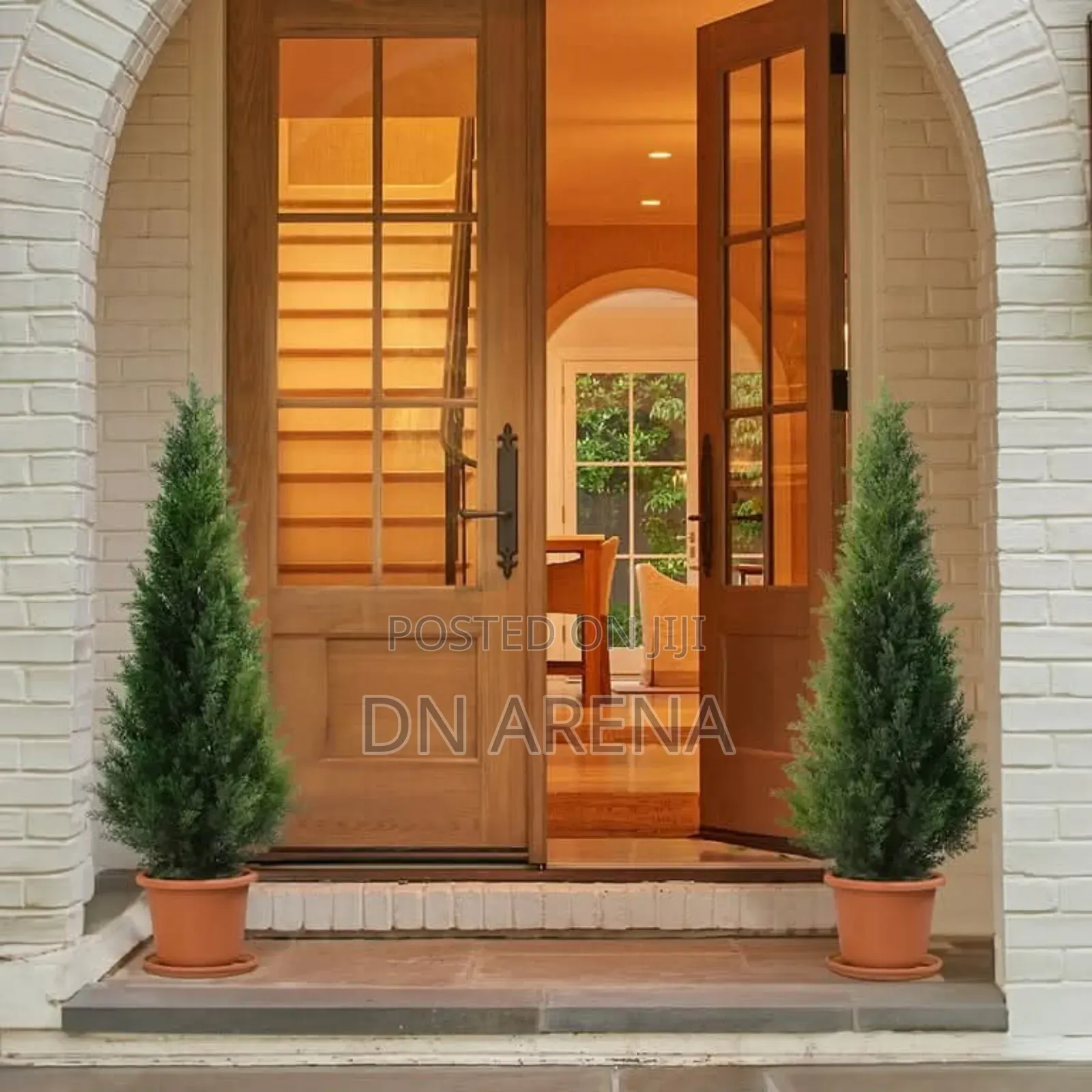 Set of Two Faux Cedar in Pot, Fake Uv Rated Potted Artificial Plant