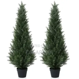Set of Two Faux Cedar in Pot, Fake Uv Rated Potted Artificial Plant