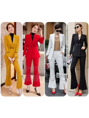 2-Piece Double-Breasted Ladies Suit With Pallazo Trousers