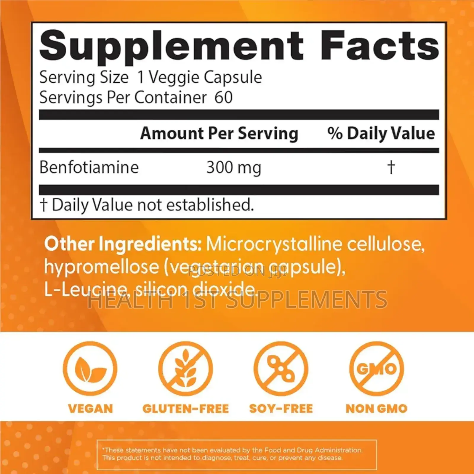 Benfotiamine 300mg, Nerve Damage Blood Sugar Health, 60 Veggie Caps