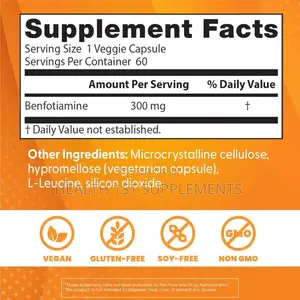 Benfotiamine 300mg, Nerve Damage Blood Sugar Health, 60 Veggie Caps