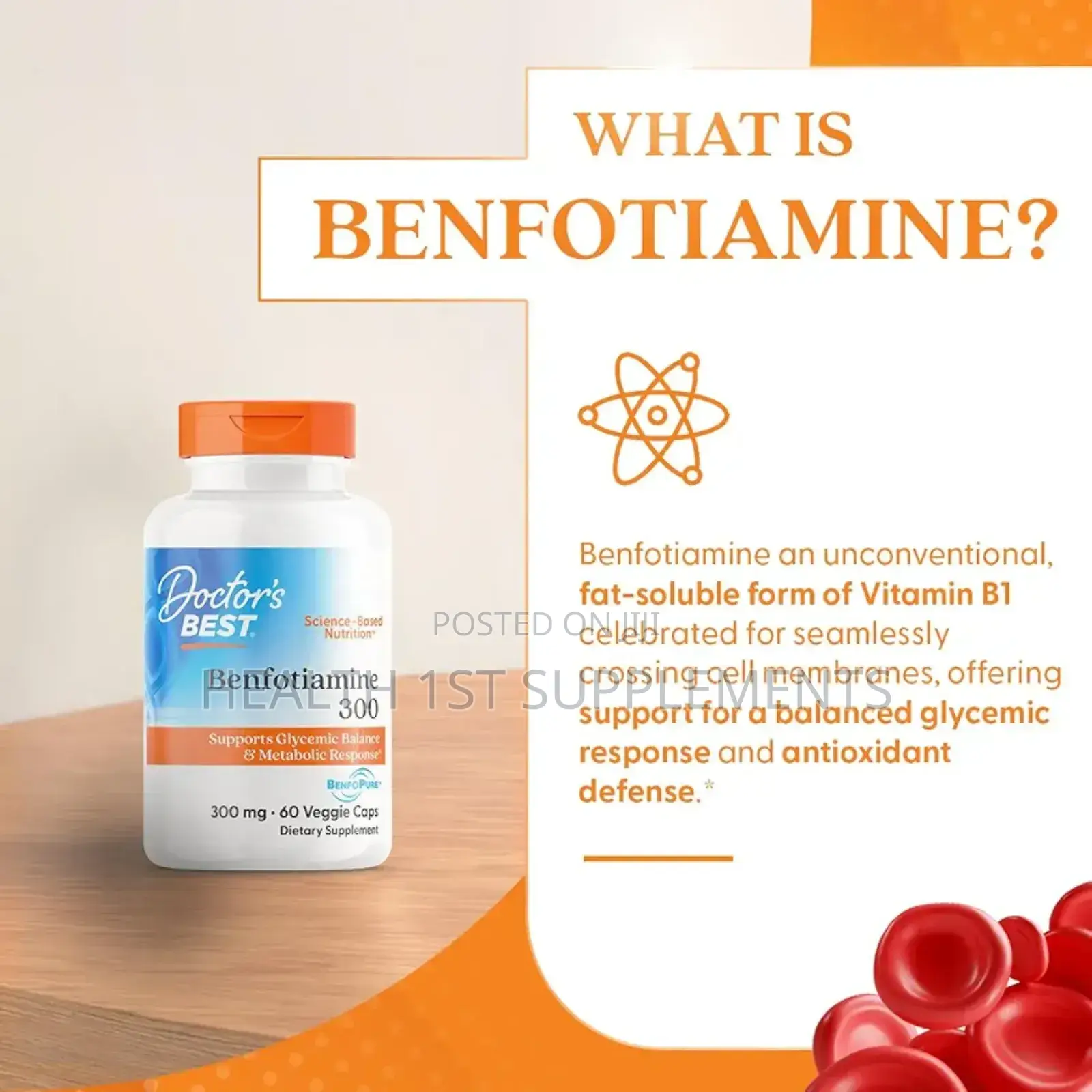 Benfotiamine 300mg, Nerve Damage Blood Sugar Health, 60 Veggie Caps
