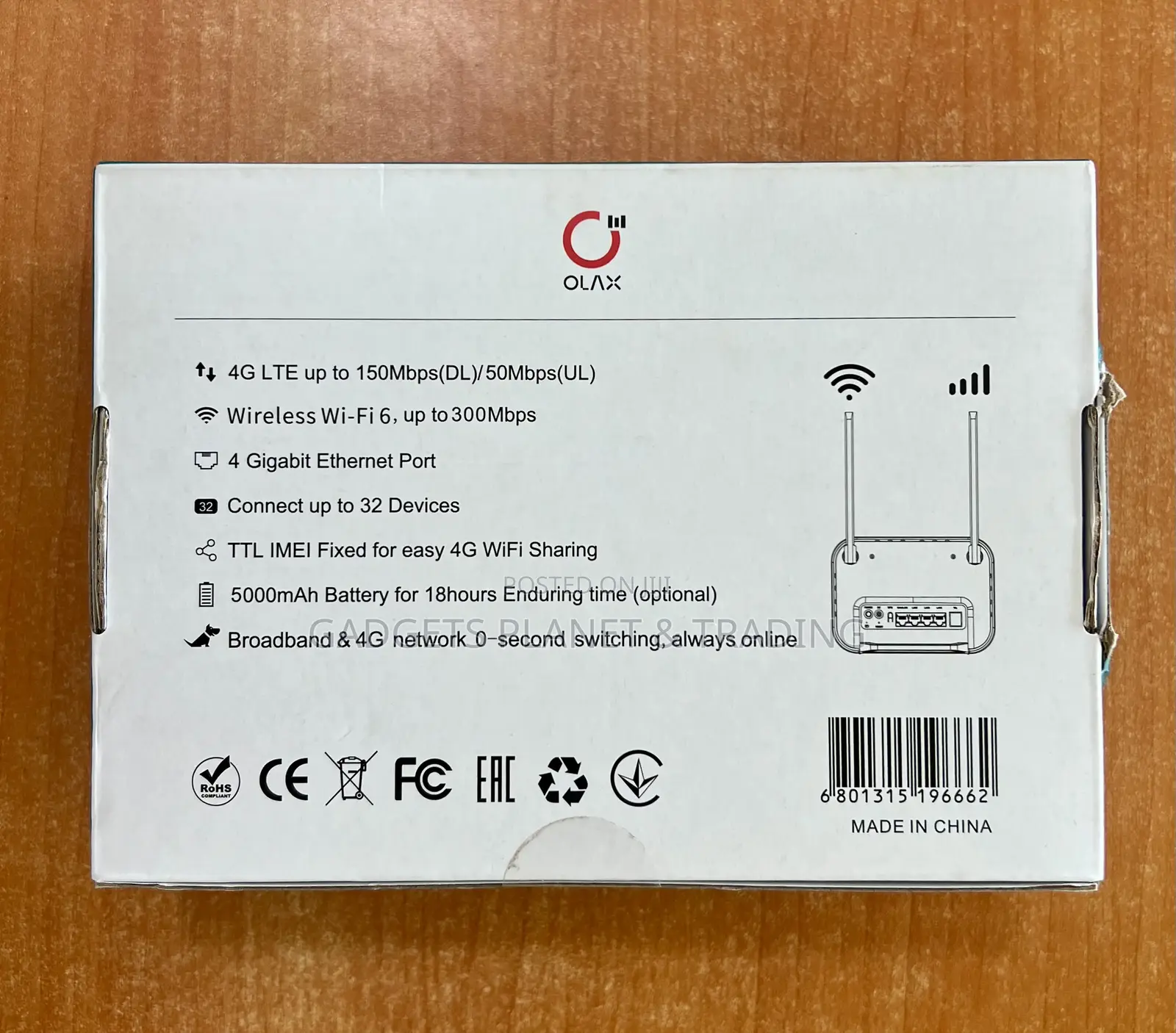Olax Ax8 Pro Cat4 Wifi 6 5000mah Battery With Sma Antenna 4g Router