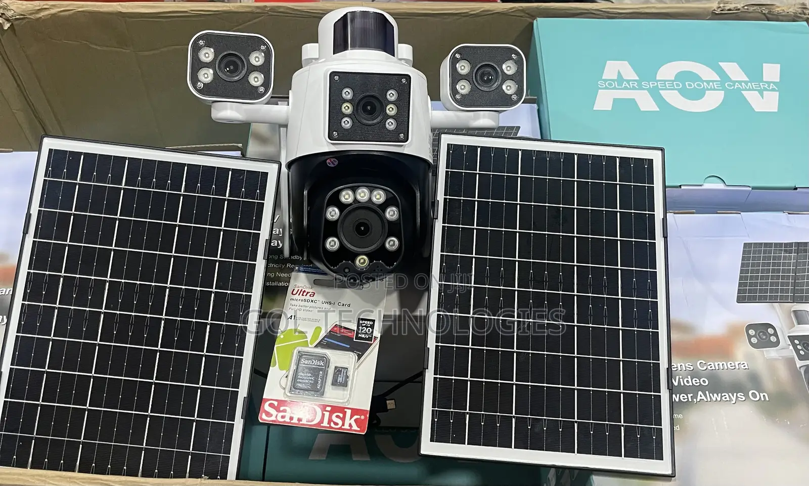 Solar Camera 4 Lens Adjustable 4g Camera With Motion Detector + 64gb