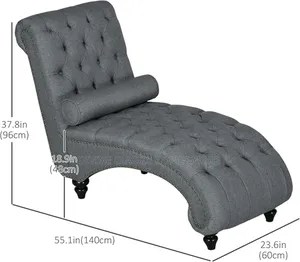 Homcom Button Tufted Chaise Lounge Chair Indoor Upholstered Lounge