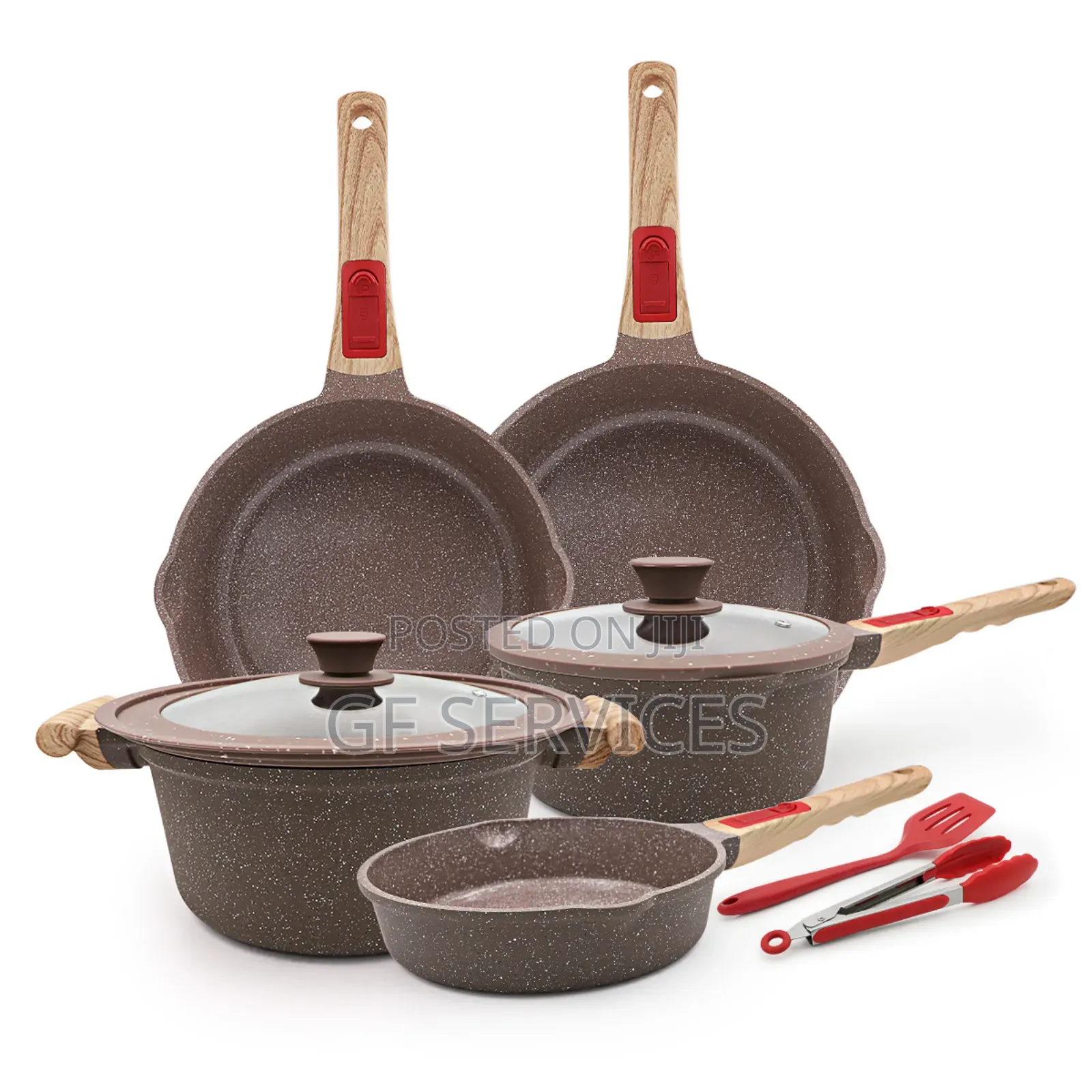 7 PCS Non-Stick Pans Blue Brown