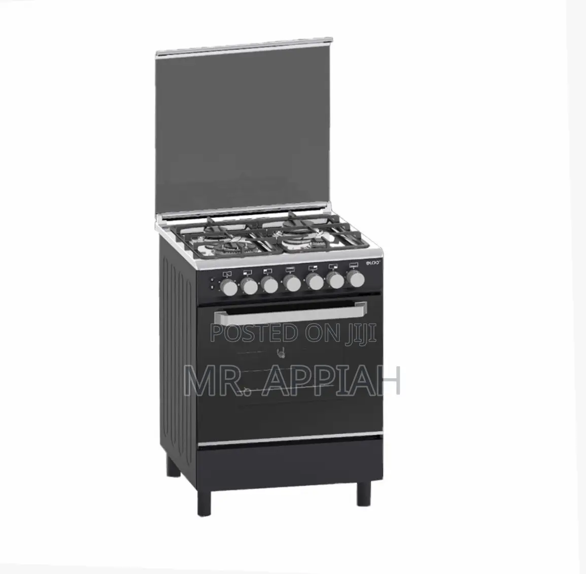 Gc6060bfu-Black Eldo Gas Cooker 4 Burrner 60x60 Cm Black Oven Grill.