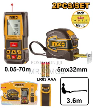 70m Range Laser Distance Detector + 5mx32mm Tape Measure - Hldd241201