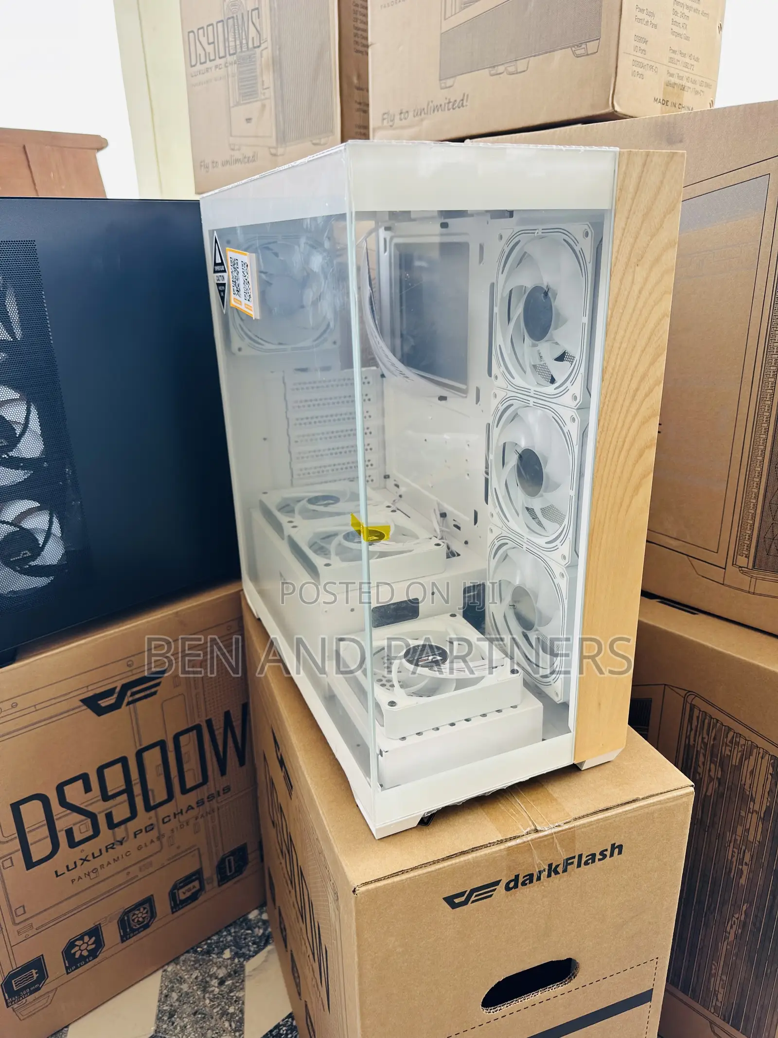 Darkflash Ds900w Atx Case With 7-argb Fans, Tempered Glass, Walnut