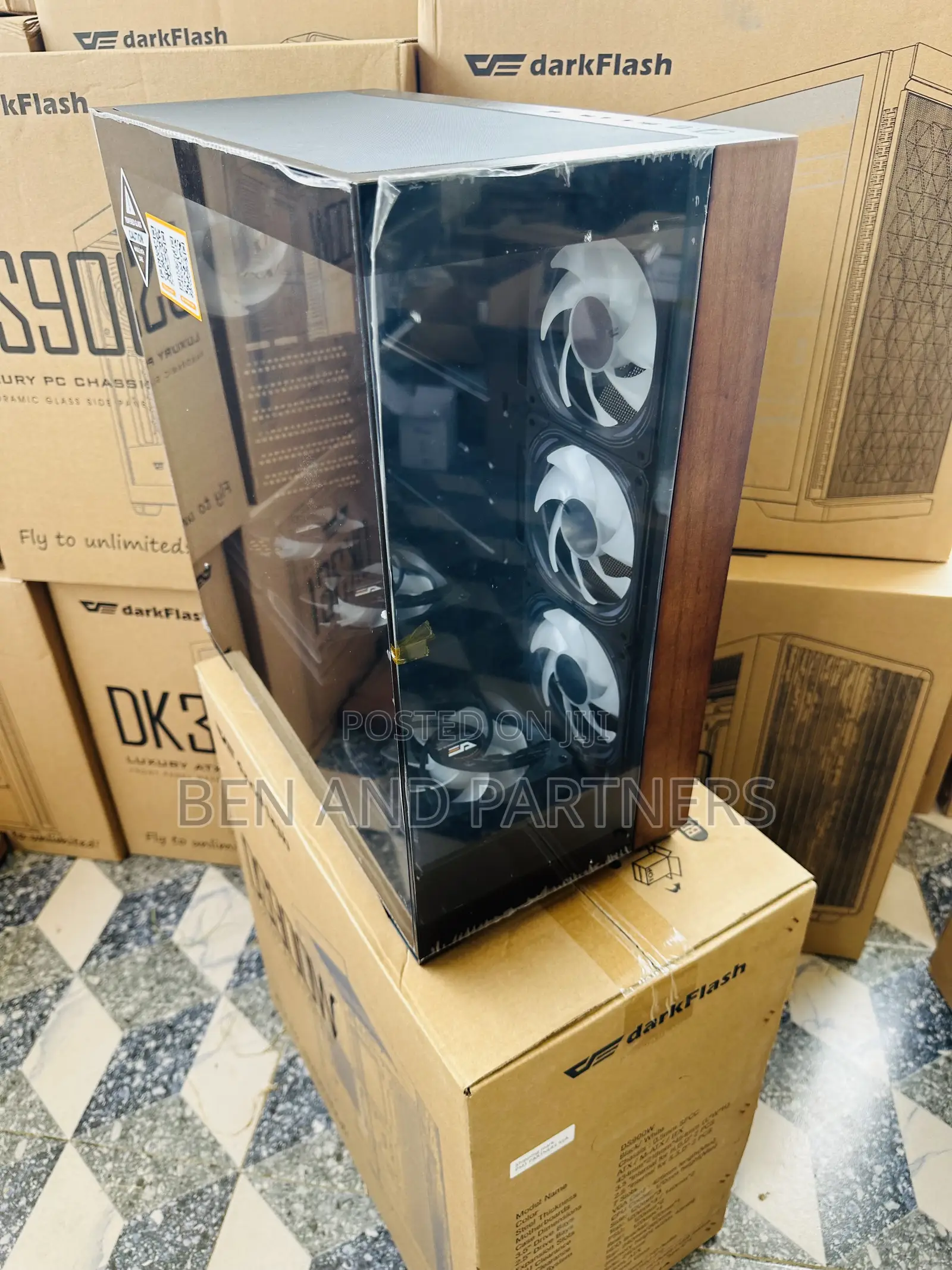 Darkflash Ds900w Atx Case With 7-argb Fans, Tempered Glass, Walnut