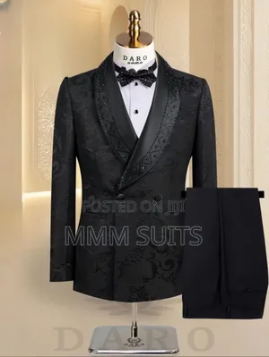 2-Piece Designer Double-Breasted Turkish Men Suit in Black