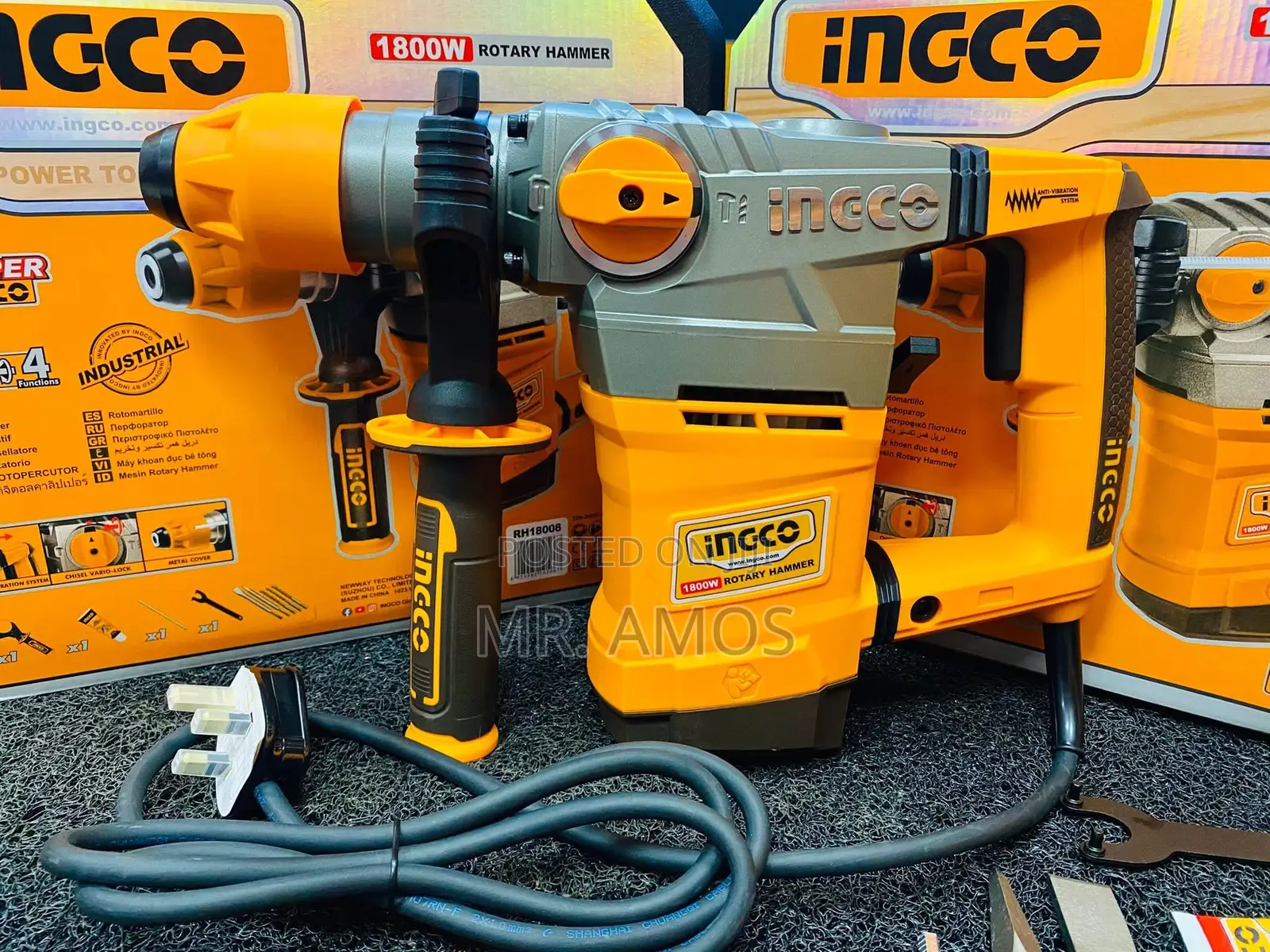 1800 Watt Rotary Hammer With 5pcs Bits Included- Rh18008