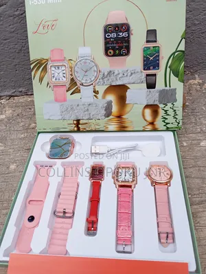 I-530 Mini 4-in-1 Smart Watch 2 Straps With 3 Quartz Watches - Pink
