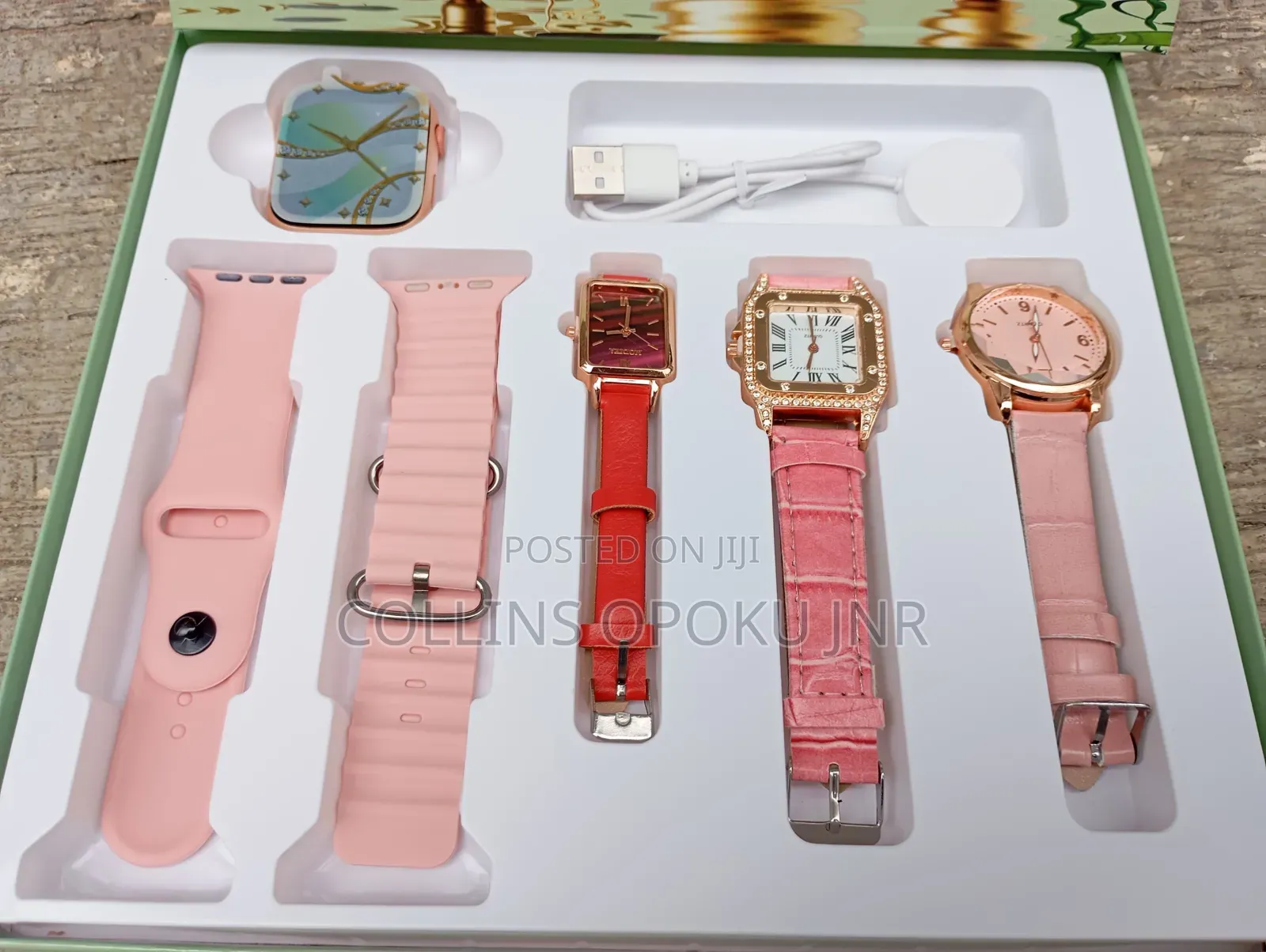 I-530 Mini 4-in-1 Smart Watch 2 Straps With 3 Quartz Watches - Pink