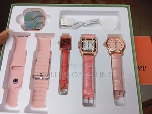 I-530 Mini 4-in-1 Smart Watch 2 Straps With 3 Quartz Watches - Pink