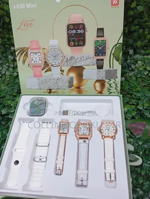 I-530 Mini 4-in-1 Smart Watch 2 Straps With 3 Quartz Watches - White