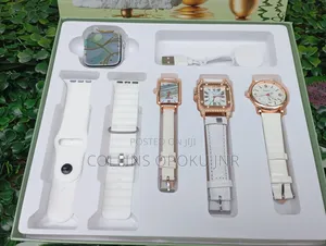 I-530 Mini 4-in-1 Smart Watch 2 Straps With 3 Quartz Watches - White