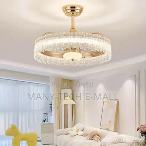 Crystal Body Golden Remote Control Ceiling Fan With Light.