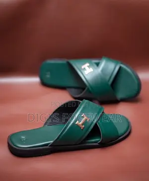 Green Leather Chunk Slippers