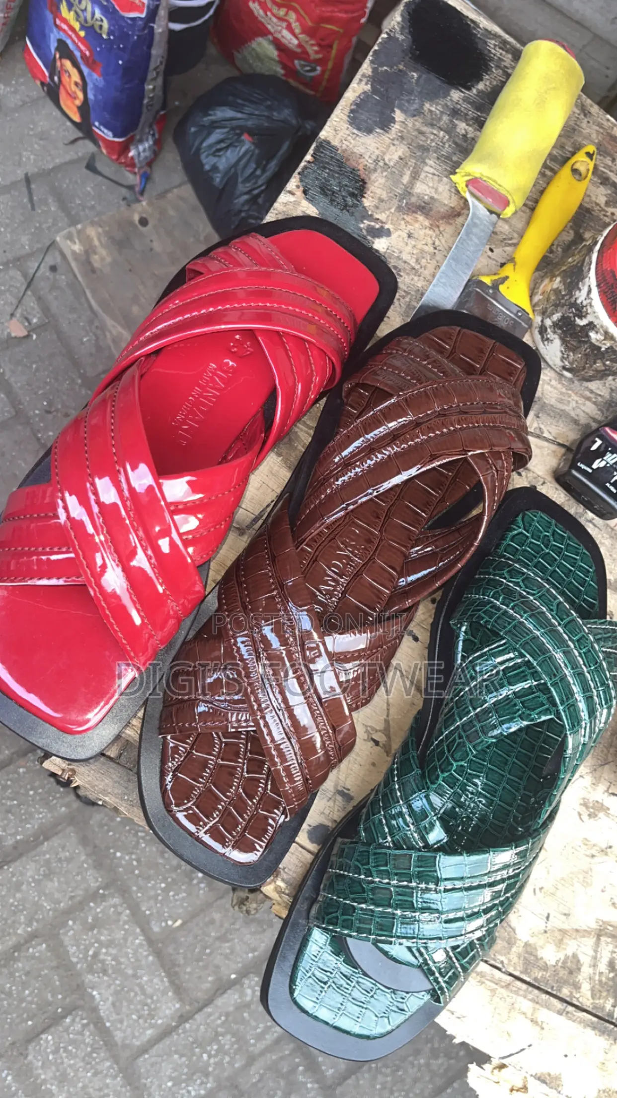 Red New Chunk Leather Slippers