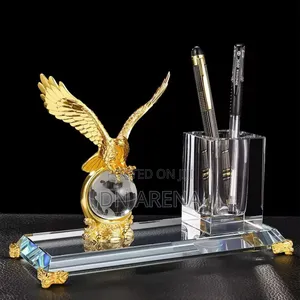 Crystal Globe and Eagle Desk Organizer Pen Holder