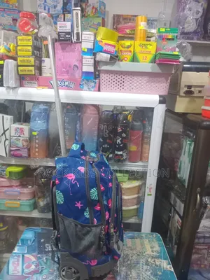 Blue With Pink Leaf Trolley School Bag