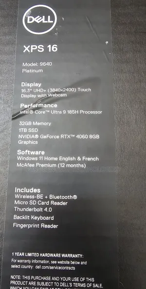 New Laptop Dell XPS 16 9640 32GB Intel Core Ultra 9 SSD 1T