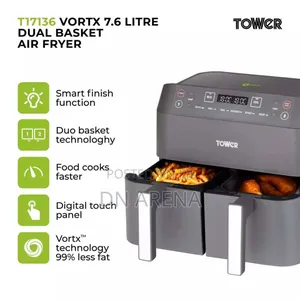 Tower T17181 Vortx Dual Basket Air Fryer Cooking Fryer 8l Greyp