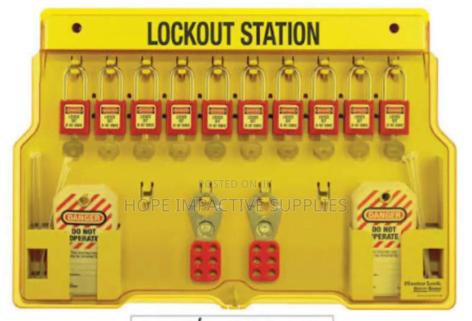 Safety Lock Out Station With Padlocks, Scissor Locks And Tags.