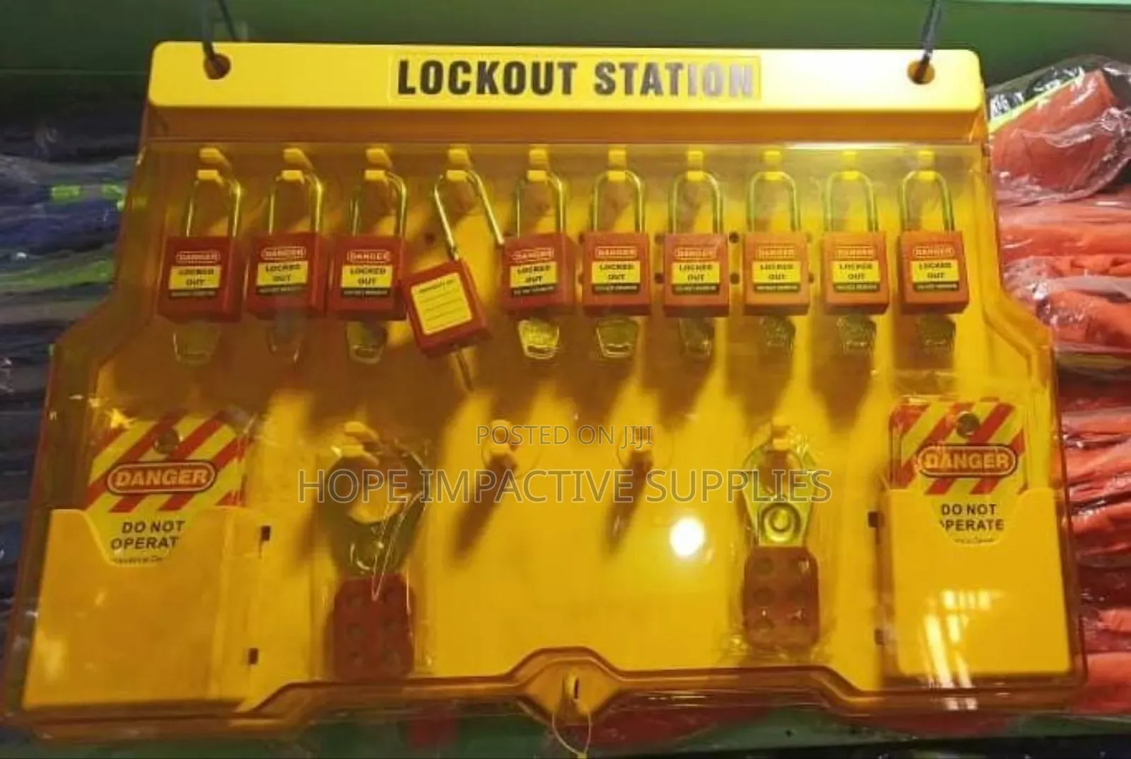 Safety Lock Out Station With Padlocks, Scissor Locks And Tags.