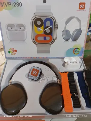 MVP-280 Combo Pack – Smart Watch + Headphones + Airpods - Black