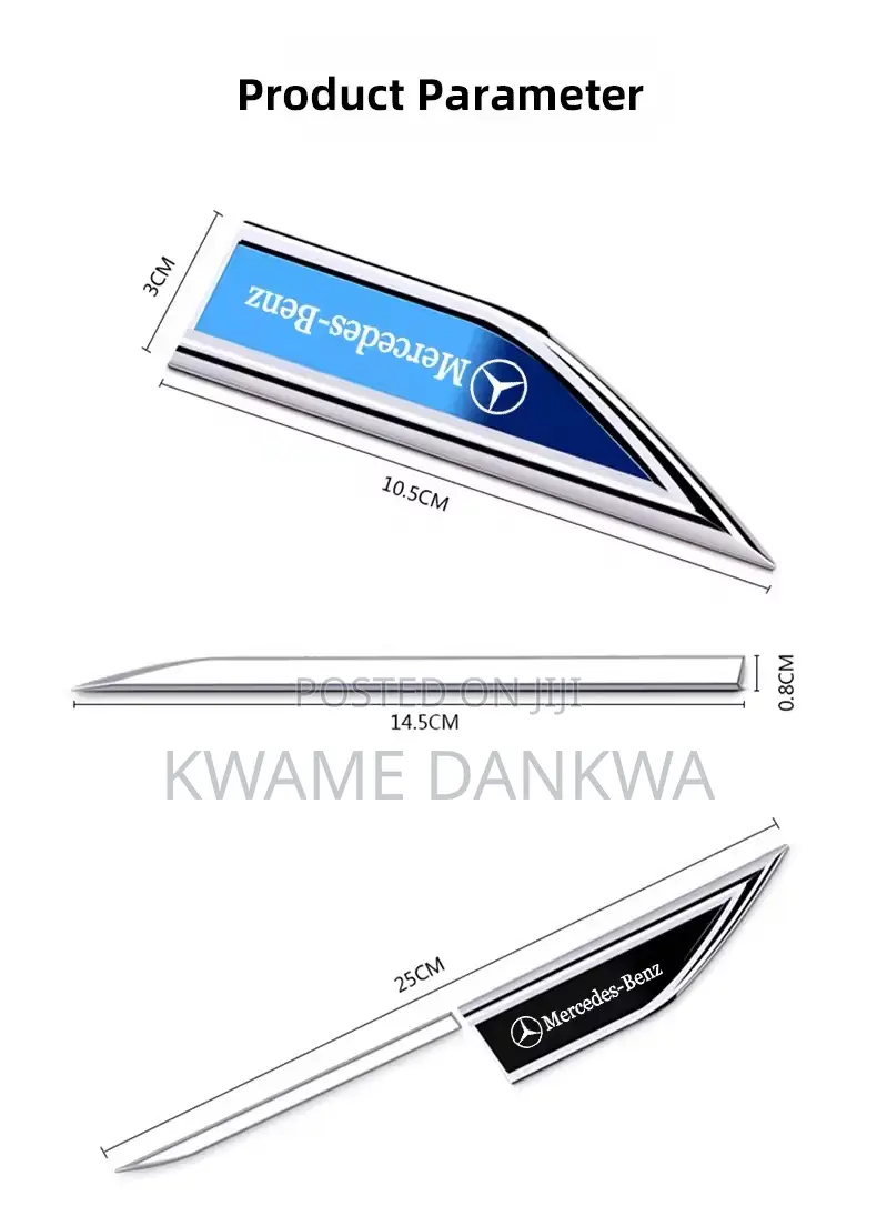 2 Pcs Metal Car Fender Decoration Stickers With Car Model Logo.