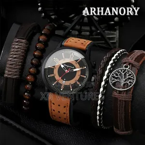 Casual Male Bracelets Leather Strap Wrist Watche - Brown